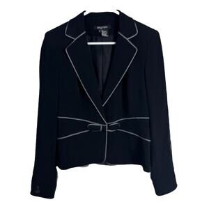 Etcetera Womens 6 Black Blazer White Trim Bow Career Jacket